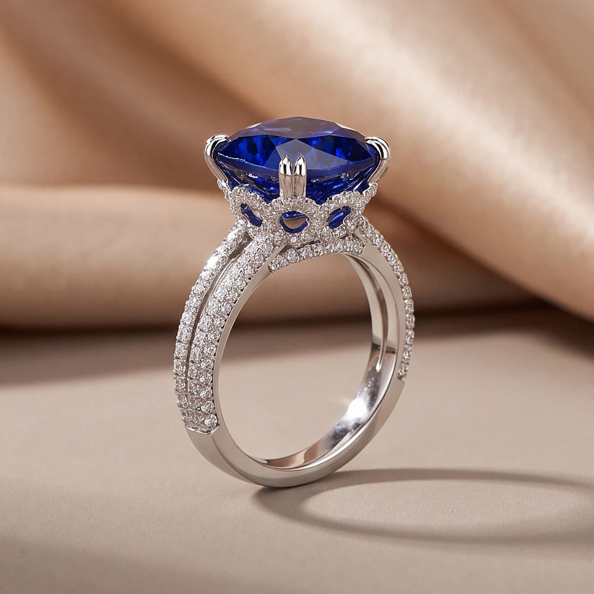 6.89 CT Cushion Blue Sapphire Solitaire Ring