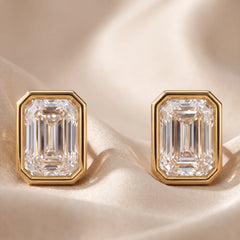 3 CT Emerald-cut Diamond Bezel Solitaire Stud Earrings