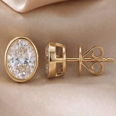 3 CT Oval Diamond Bezel Solitaire Stud Earrings