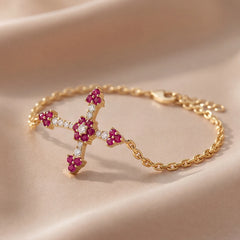 0.33 CT Ruby & Diamond Sideways Cross Chain Bracelet