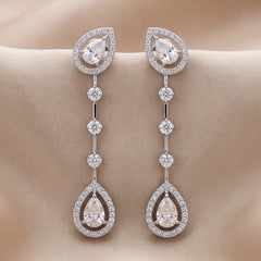 3.36 CT Pear Diamond Halo Linear Drop Earrings