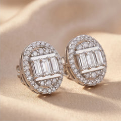 1.94 CT Baguette Diamond Oval Halo Stud Earrings