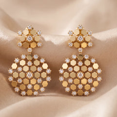 2.34 CT Diamond Honeycomb Drop Earrings