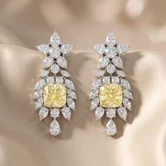 9.55 CT Yellow Cushion Diamond Chandelier Drop Earrings
