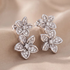 0.39 CT Diamond Pavé Double Flower Cluster Earrings