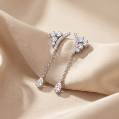 1.22 CT Diamond Cluster Pear Drop Earrings