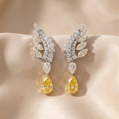 8.51 CT Yellow Pear & Diamond Wing Drop Earrings