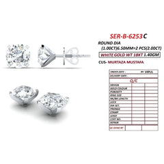 2.1 CT Round Four-Prong Stud Earrings