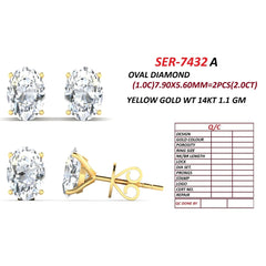 2 CT Oval Diamond Solitaire Stud Earrings
