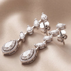 3.09 CT Pear & Marquise Diamond Cascade Halo Drop Earrings