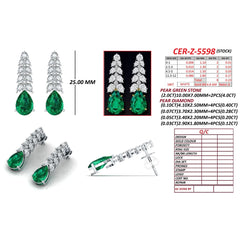 5.23 CT Pear Emerald & Diamond Graduated Cascade Drop Earrings