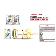 1 CT Emerald-cut Diamond Solitaire Stud Earrings