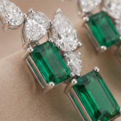 3.1 CT Emerald & Diamond Vertical Two-Stone Climber Earrings