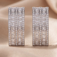 2.54 CT Princess Pavé Diamond Curved Bar Stud Earrings