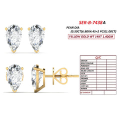 1 CT Pear Diamond Solitaire Stud Earrings