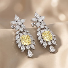 9.55 CT Yellow Cushion Diamond Chandelier Drop Earrings