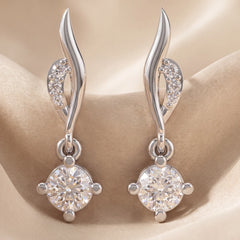 0.35 CT Round Diamond Solitaire Leaf Drop Earrings