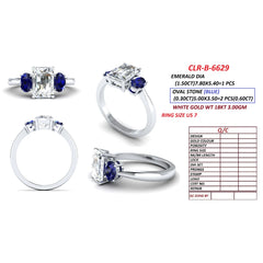 2.10 CT Emerald-cut & Oval Sapphire Three Stone Ring