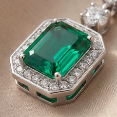 4.59 CT Emerald & Diamond Halo Drop Earrings