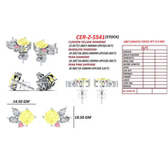 4.88 CT Yellow Cushion Diamond Cluster Stud Earrings with Pink Sapphire Accent