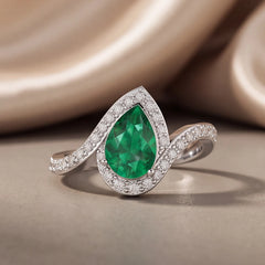 2.68 CT Pear Green Emerald Halo Bypass Ring