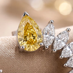 6.8 CT Yellow Pear & Marquise Diamond Open Crescent Earrings