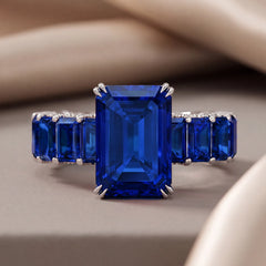 13.88 CT Sapphire Emerald-Cut Ring with Sapphire Shank
