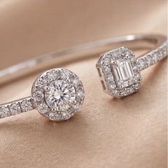 3.73 CT Round & Emerald-Cut Diamond Open Cuff Bangle