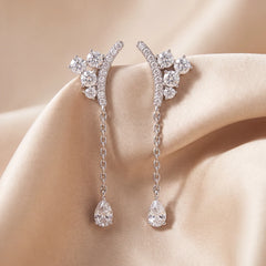 1.22 CT Diamond Cluster Pear Drop Earrings
