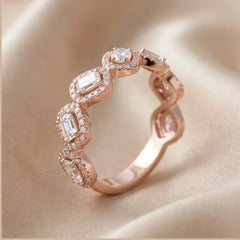 1.32 CT Pear & Emerald-Cut Diamond Halo Half Eternity Ring
