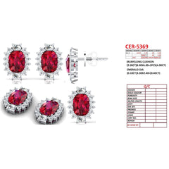 4.9 CT Long Cushion Ruby & Emerald-cut Diamond Halo Earrings