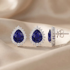 4.57 CT Pear Sapphire Halo Stud Earrings