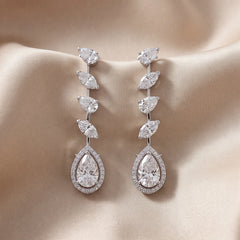 3.09 CT Pear & Marquise Diamond Cascade Halo Drop Earrings