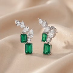 3.1 CT Emerald & Diamond Vertical Two-Stone Climber Earrings