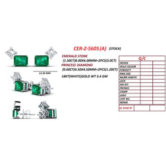 4.2 CT Emerald & Princess Diamond Two-Stone Stud Earrings