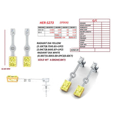 Yellow Radiant Diamond Linear Drop Earrings